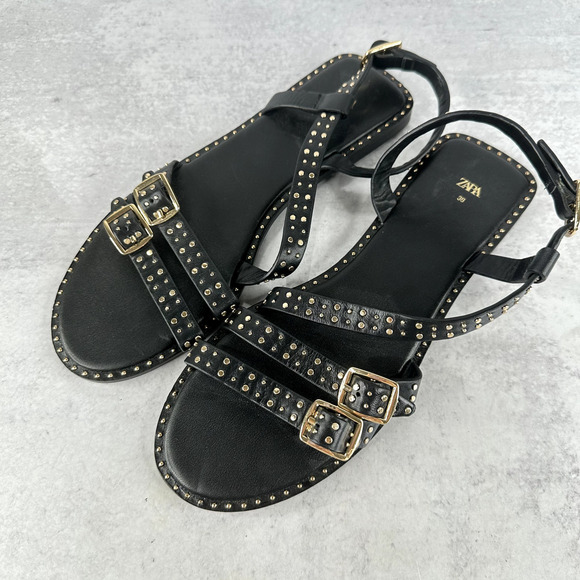 Zara Shoes - Zara Studded Women's 38 EU / 7.5 Shoes Black Sandals Straps